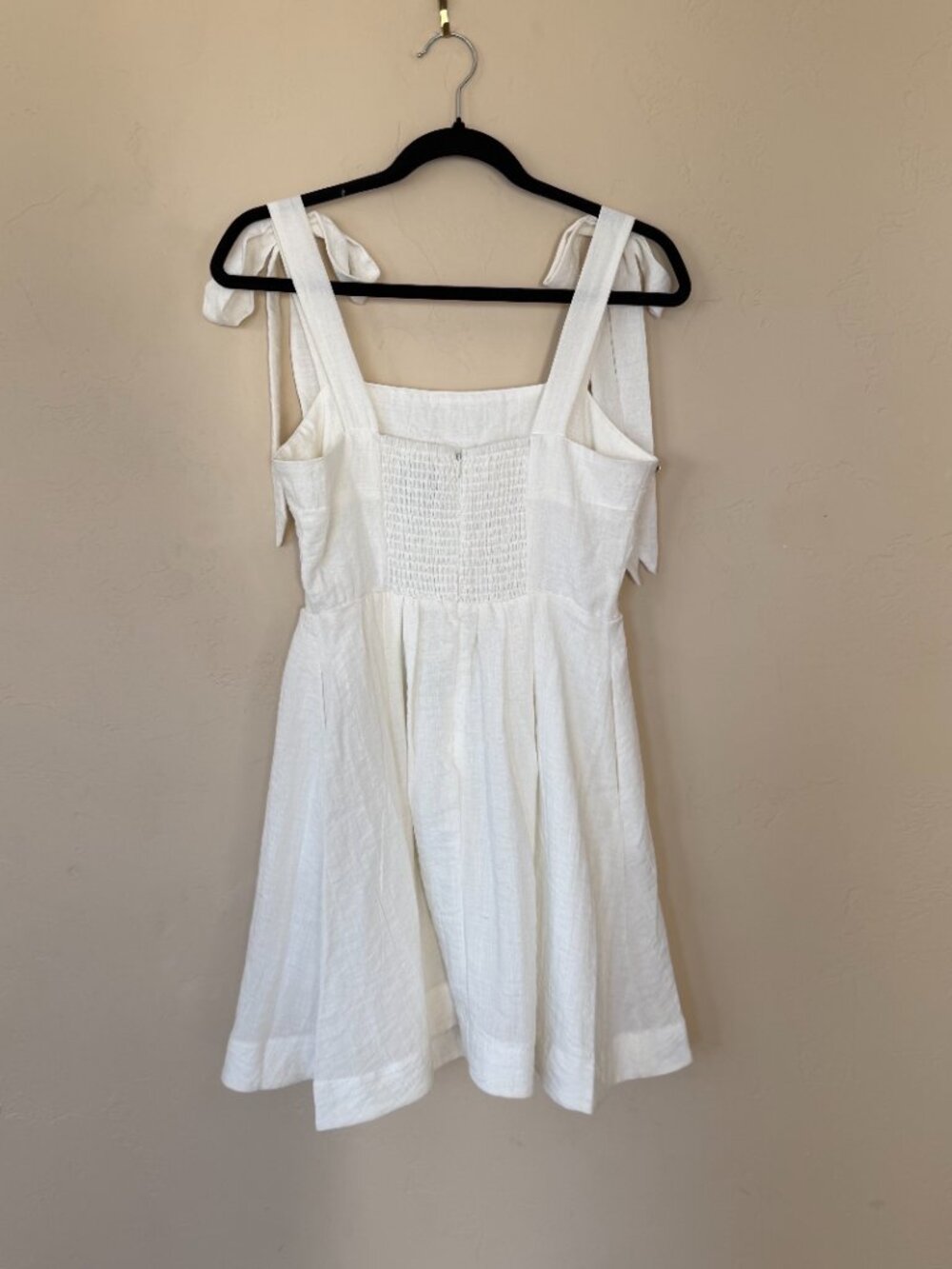 Sam Edelman White Tie Strap A-Line Mini Dress Linen Cottagecore Summer Boho - Picture 5 of 9